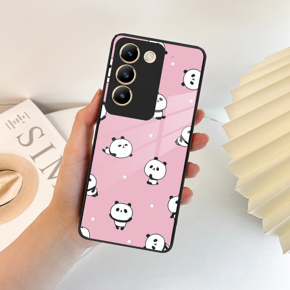 Cute Panda Pink Glass Case Cover For iQOO