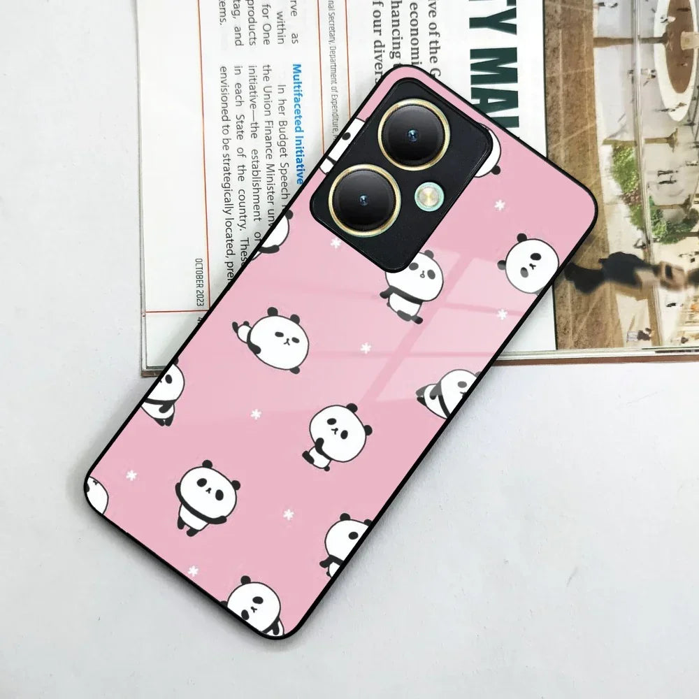 Cute Panda Pink Glass Case Cover For Vivo - ShopOnCliQ