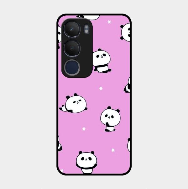 Cute Panda Pink Glass Case Cover For Vivo Y29 5G