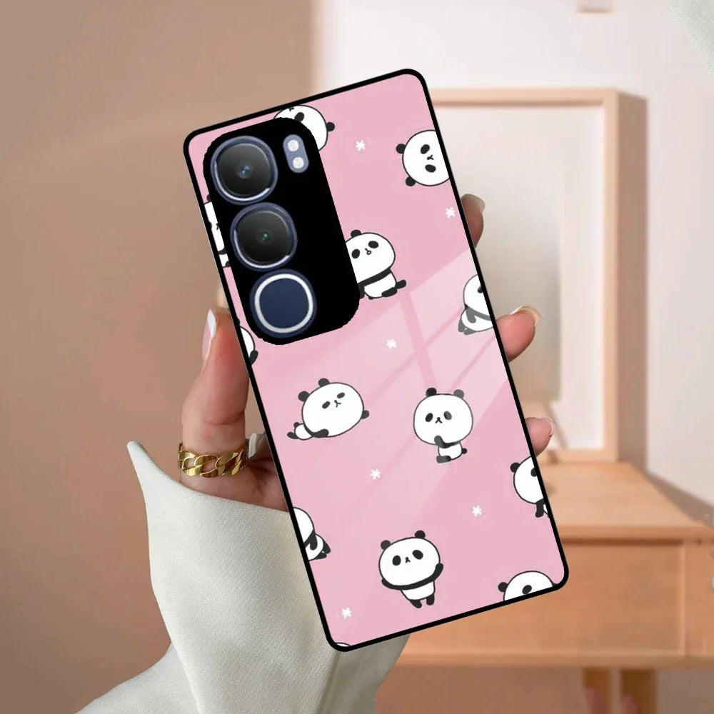 Cute Panda Pink Glass Case Cover For Vivo - ShopOnCliQ