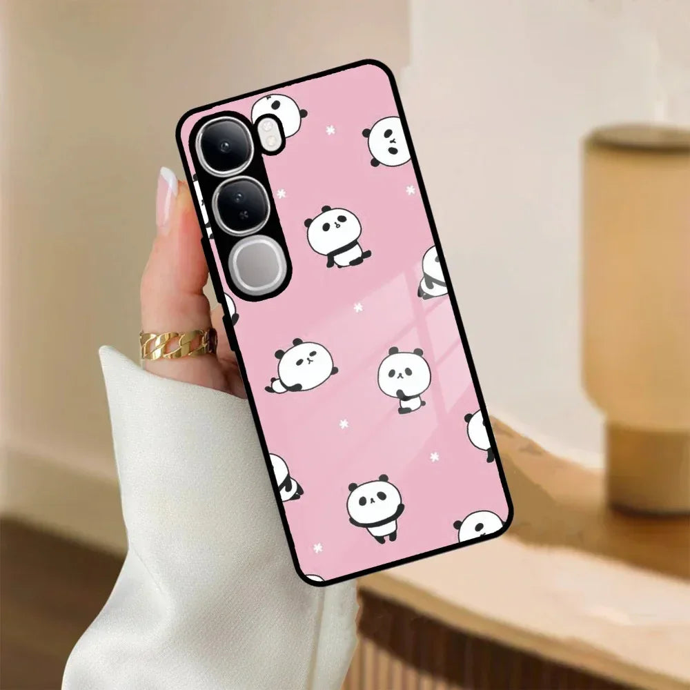 Cute Panda Pink Glass Case Cover For Vivo - ShopOnCliQ