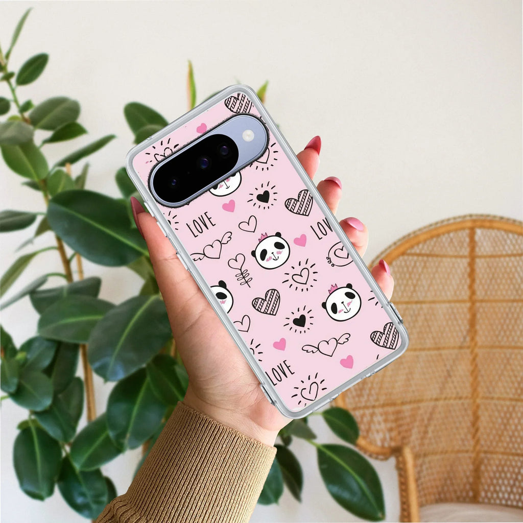 Cute Pink Panda Transparent Silicon Case For Google Pixel 10