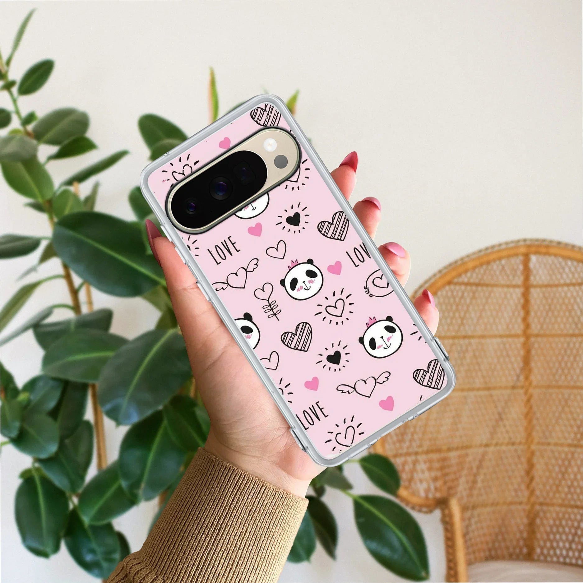 Cute Pink Panda Transparent Silicon Case For Google Pixel 10 Pro
