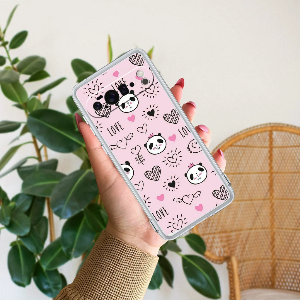 Cute Pink Panda Transparent Silicon Case For Google Pixel 10 Pro XL