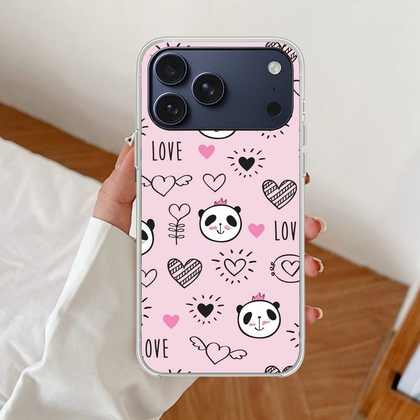 Cute Pink Panda Transparent Silicon Case For iPhone