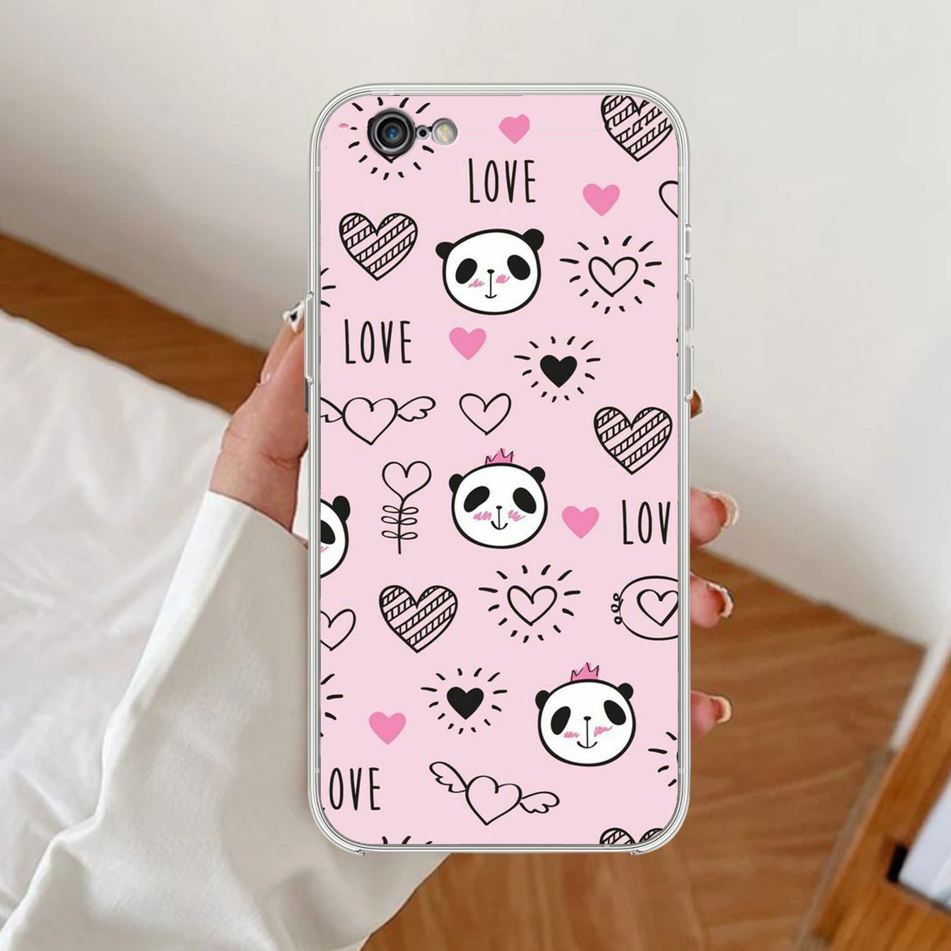 Cute Pink Panda Transparent Silicon Case For iPhone