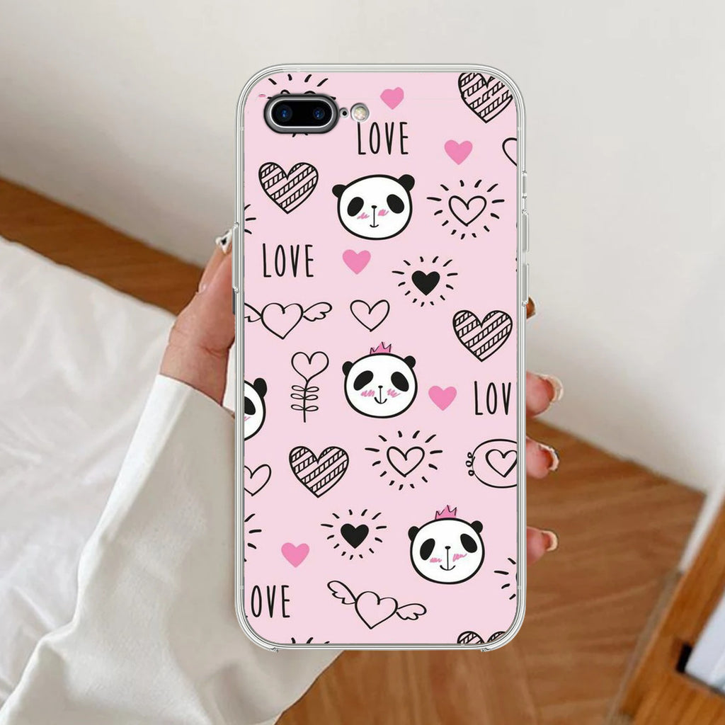 Cute Pink Panda Anti Yellow Clear Case For iPhone 7 Plus / iPhone 8 Plus