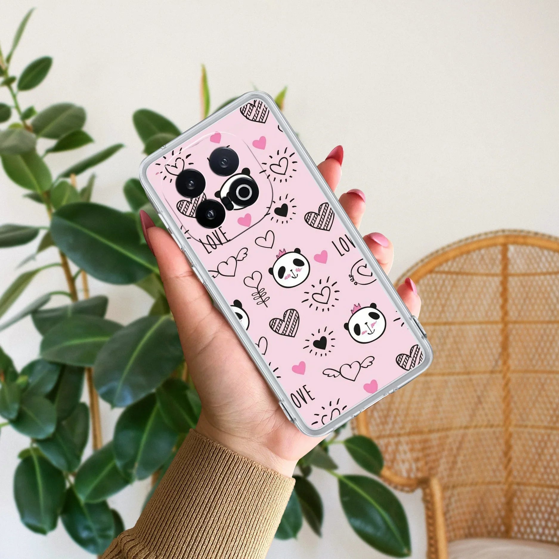 Cute Pink Panda Transparent Silicon Case For iQOO 13 5G