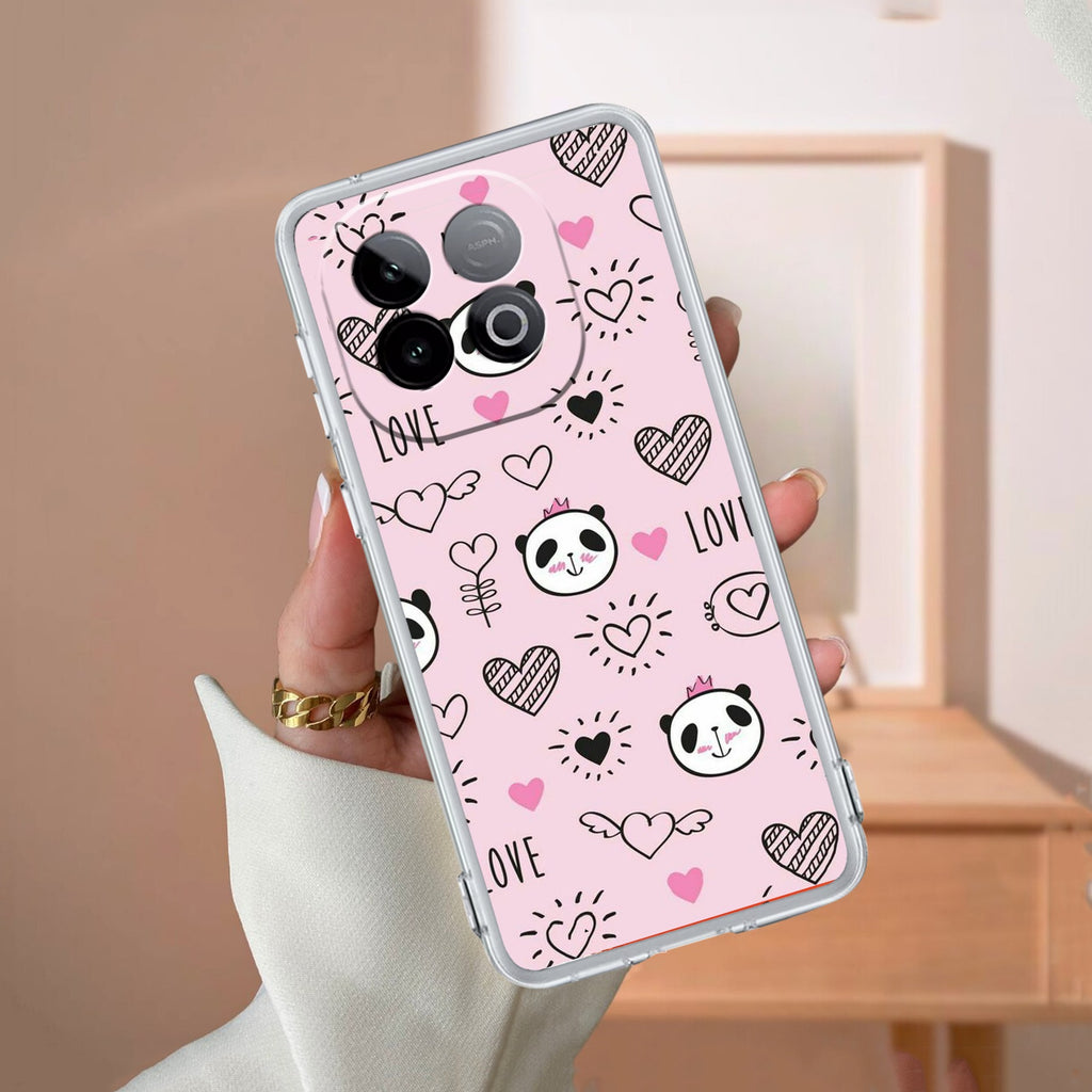 Cute Pink Panda Transparent Silicon Case For iQOO Neo 10 5G