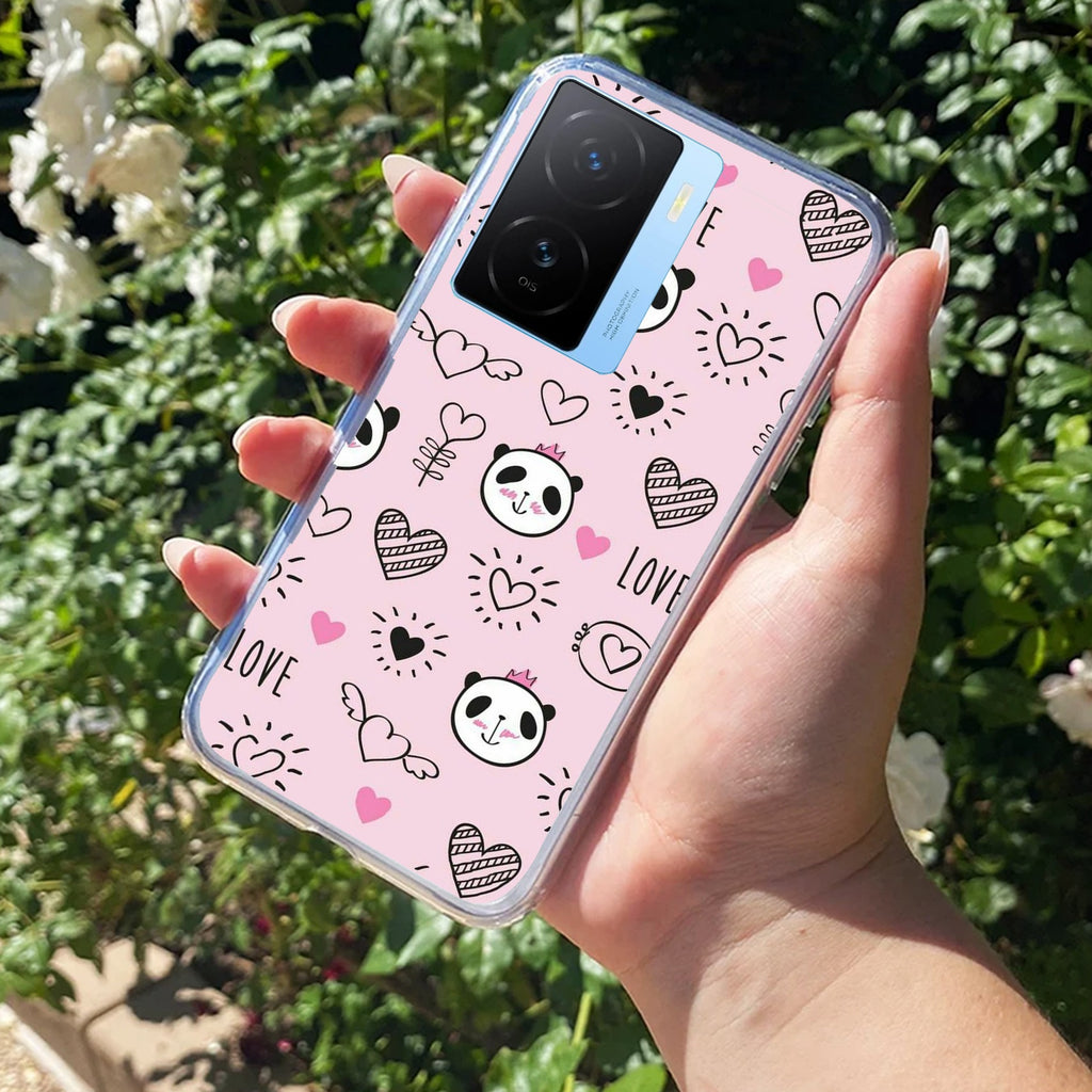 Cute Pink Panda Transparent Silicon Case For iQOO Z7s 5G
