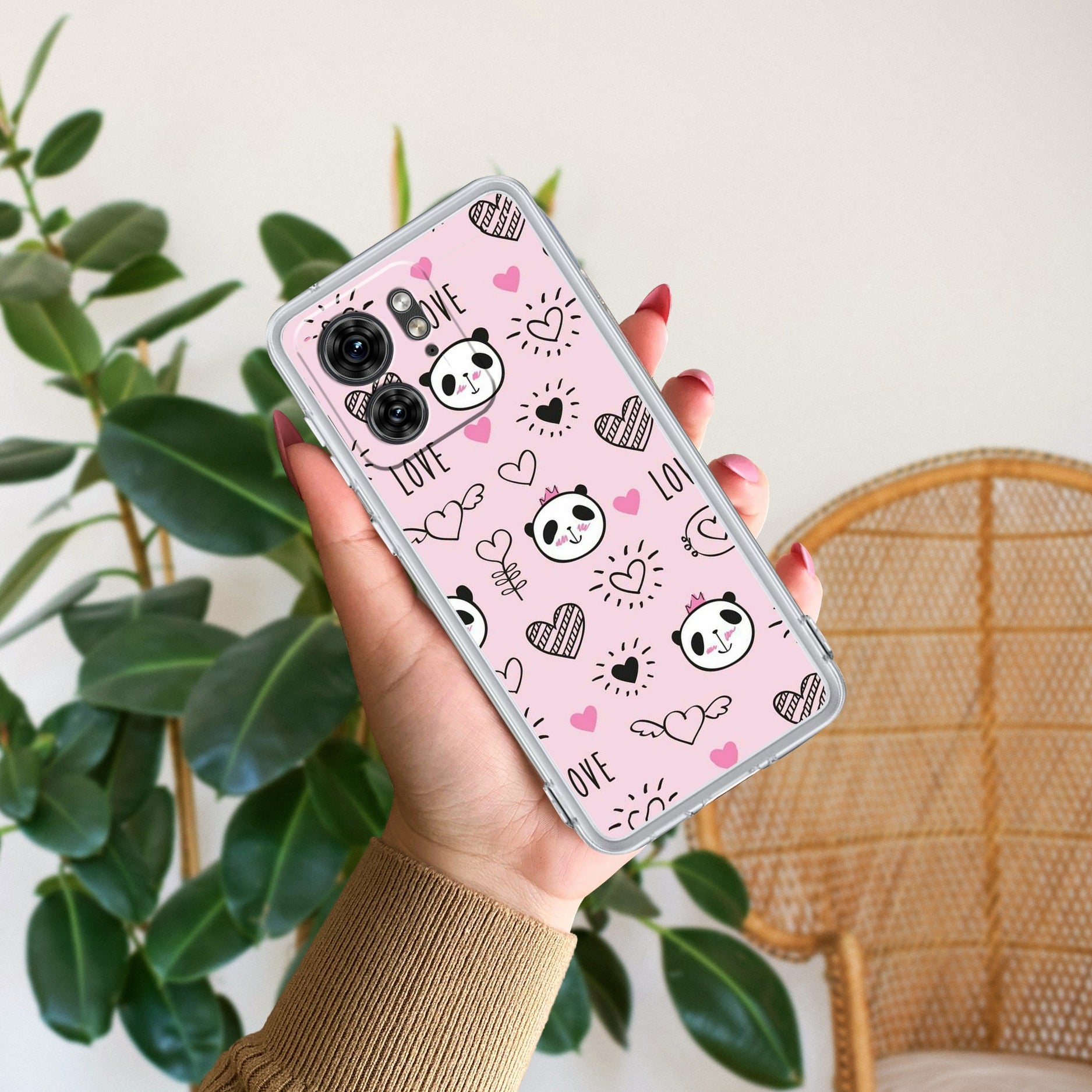 Cute Pink Panda Anti Yellow Case For Motorola Edge 40 5G