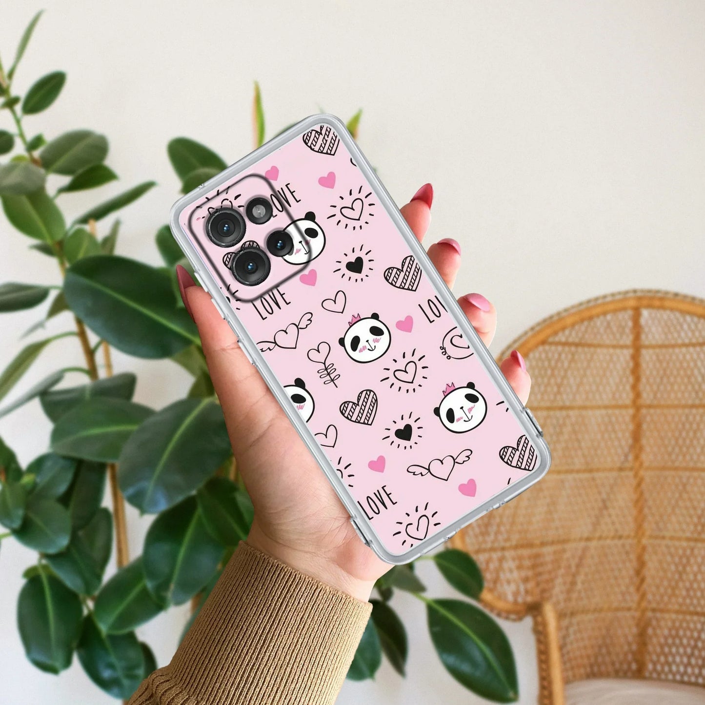Cute Pink Panda Transparent Silicon Case For Motorola - ShopOnCliQ