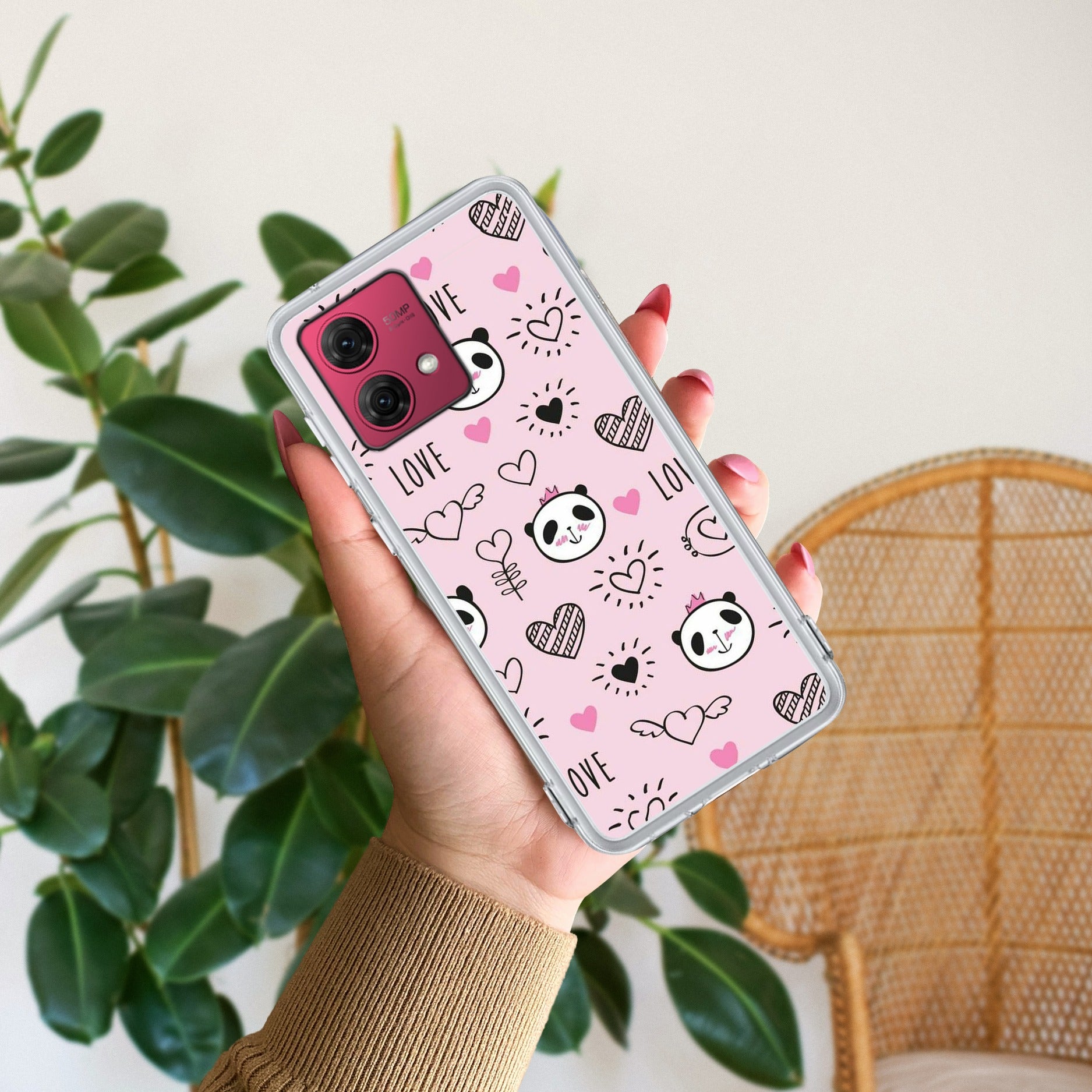 Cute Pink Panda Anti Yellow Case For Motorola G84 5G