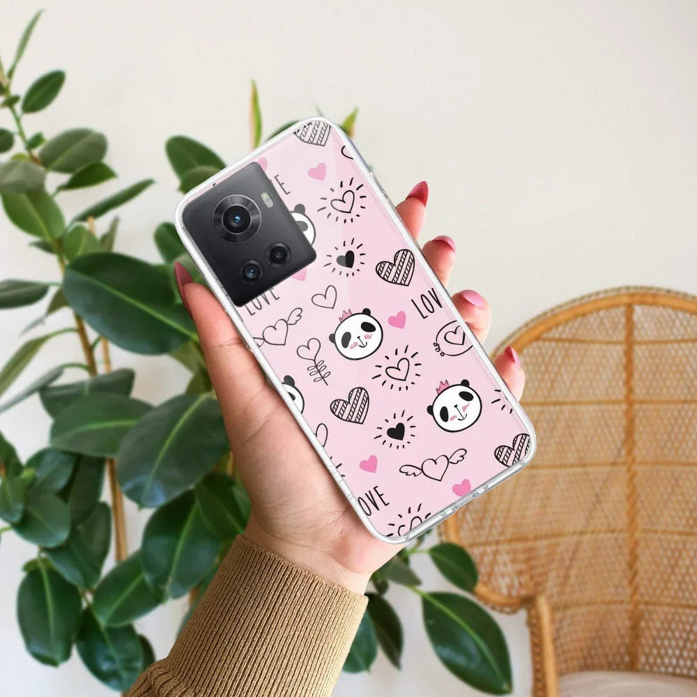 Cute Pink Panda Transparent Silicon Case For OnePlus 10R 5G