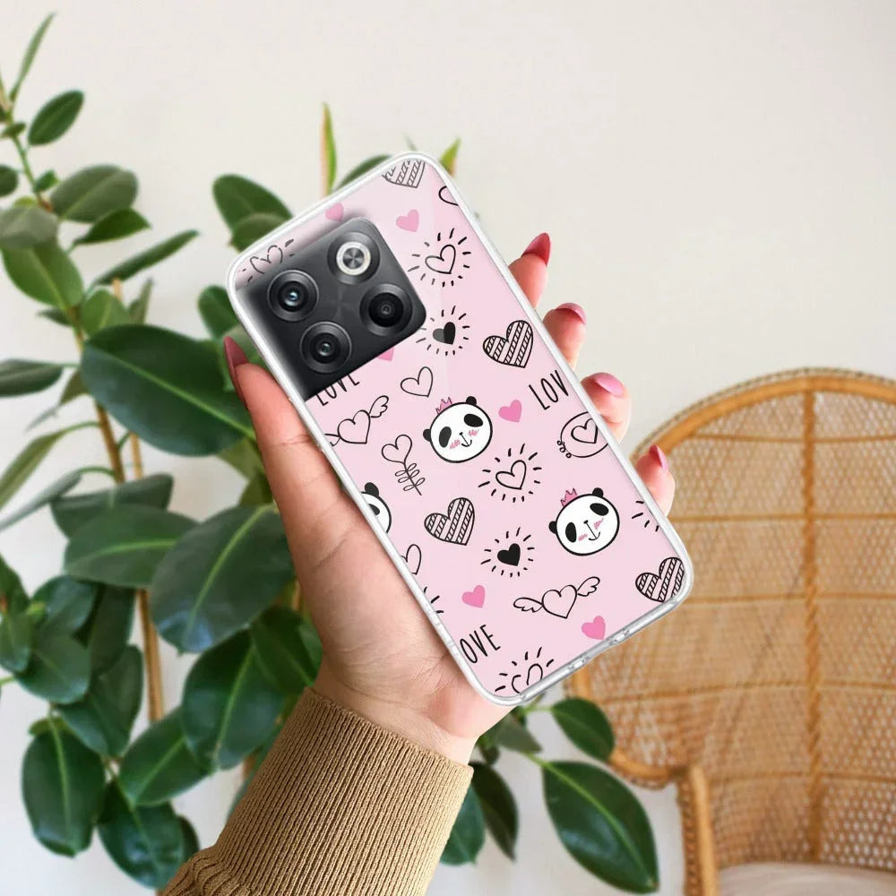 Cute Pink Panda Transparent Silicon Case For OnePlus