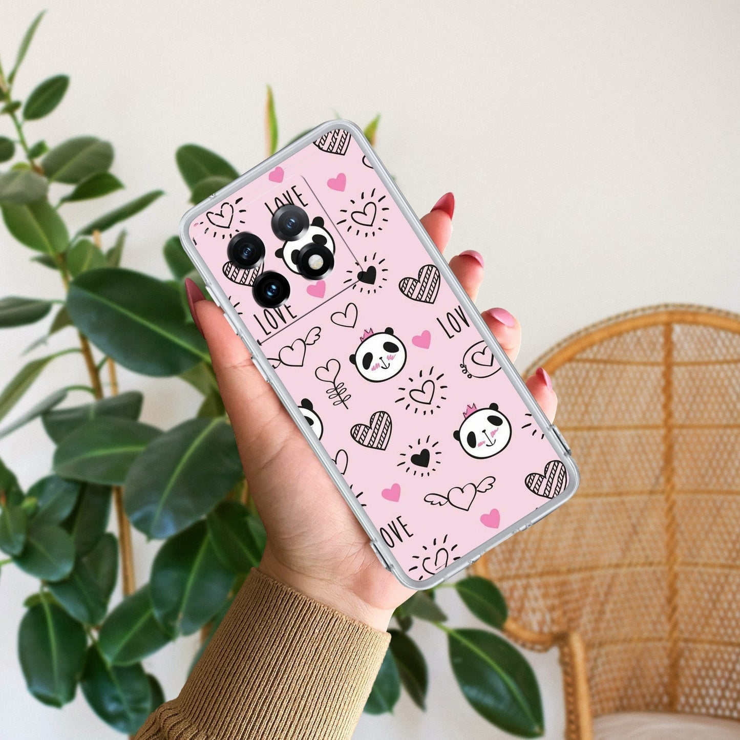 Cute Pink Panda Transparent Silicon Case For OnePlus
