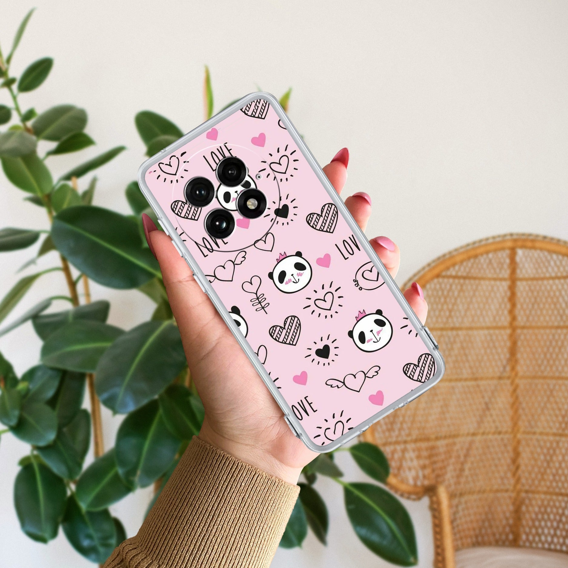 Cute Pink Panda Transparent Silicon Case For OnePlus 13 5G