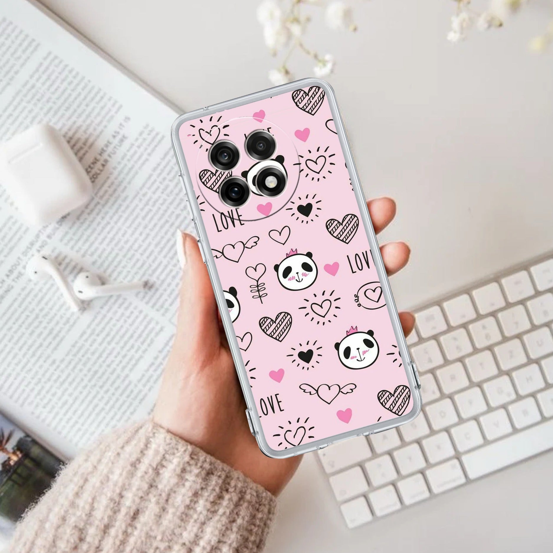 Cute Pink Panda Transparent Silicon Case For OnePlus 13R 5G