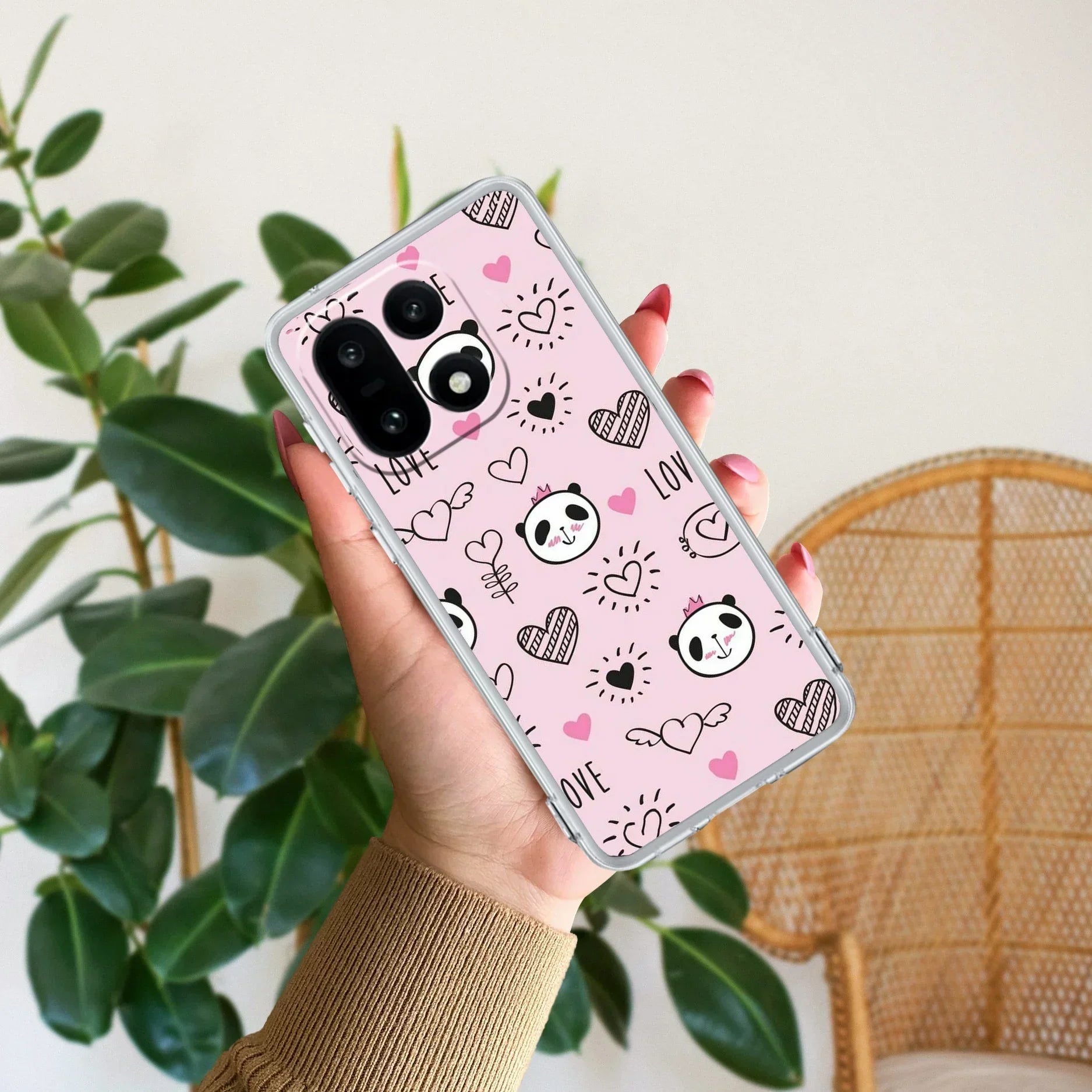 Cute Pink Panda Transparent Silicon Case For OnePlus
