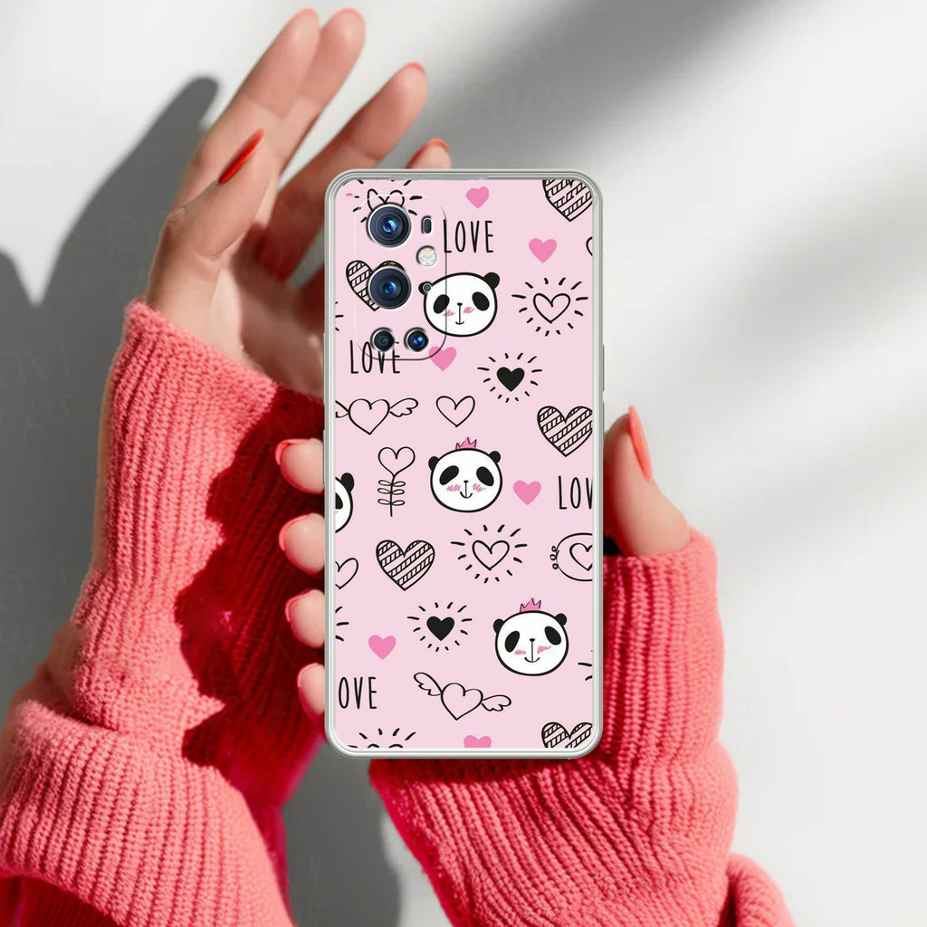 Cute Pink Panda Transparent Silicon Case For OnePlus 9 Pro