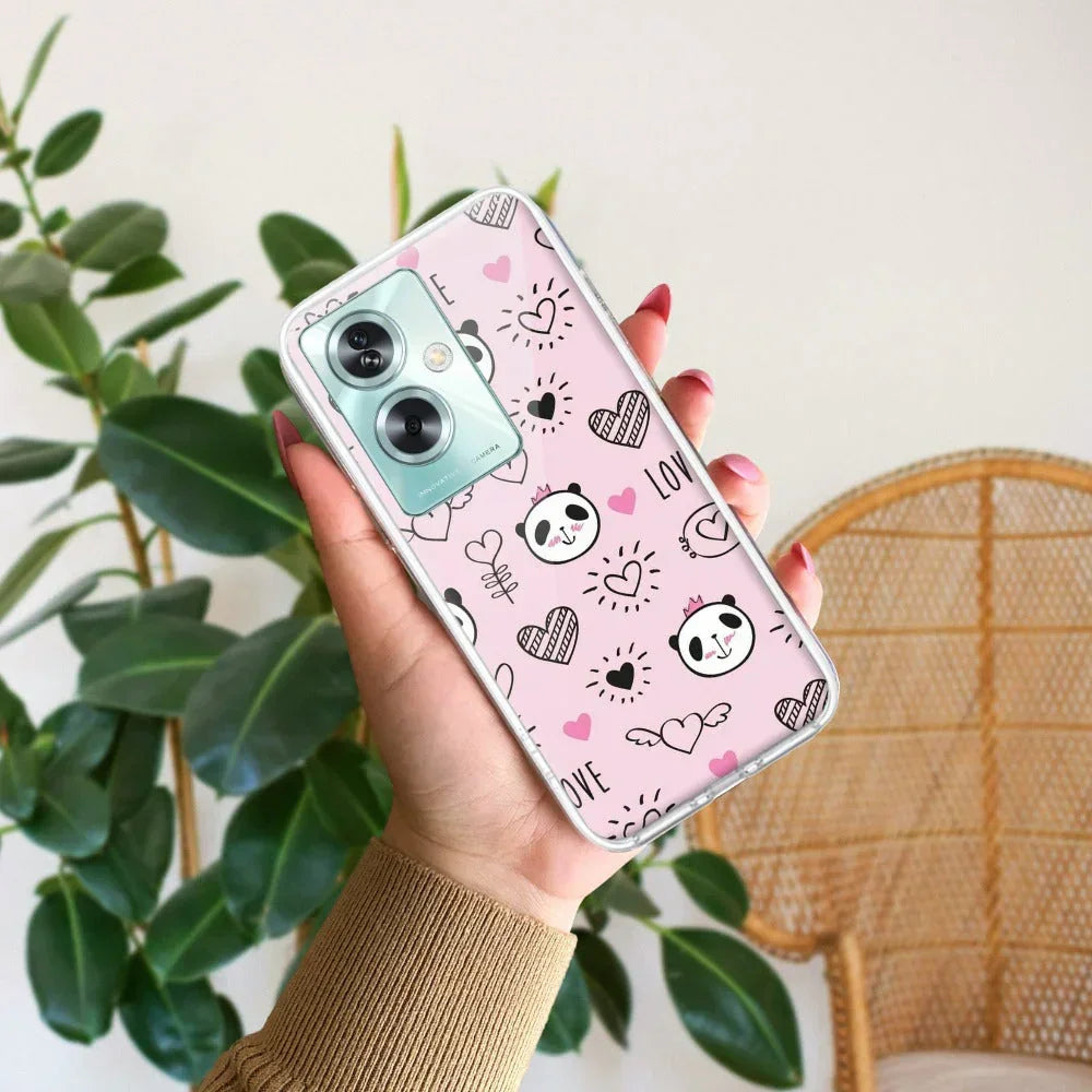 Cute Pink Panda Transparent Silicon Case For Oppo A79 5G
