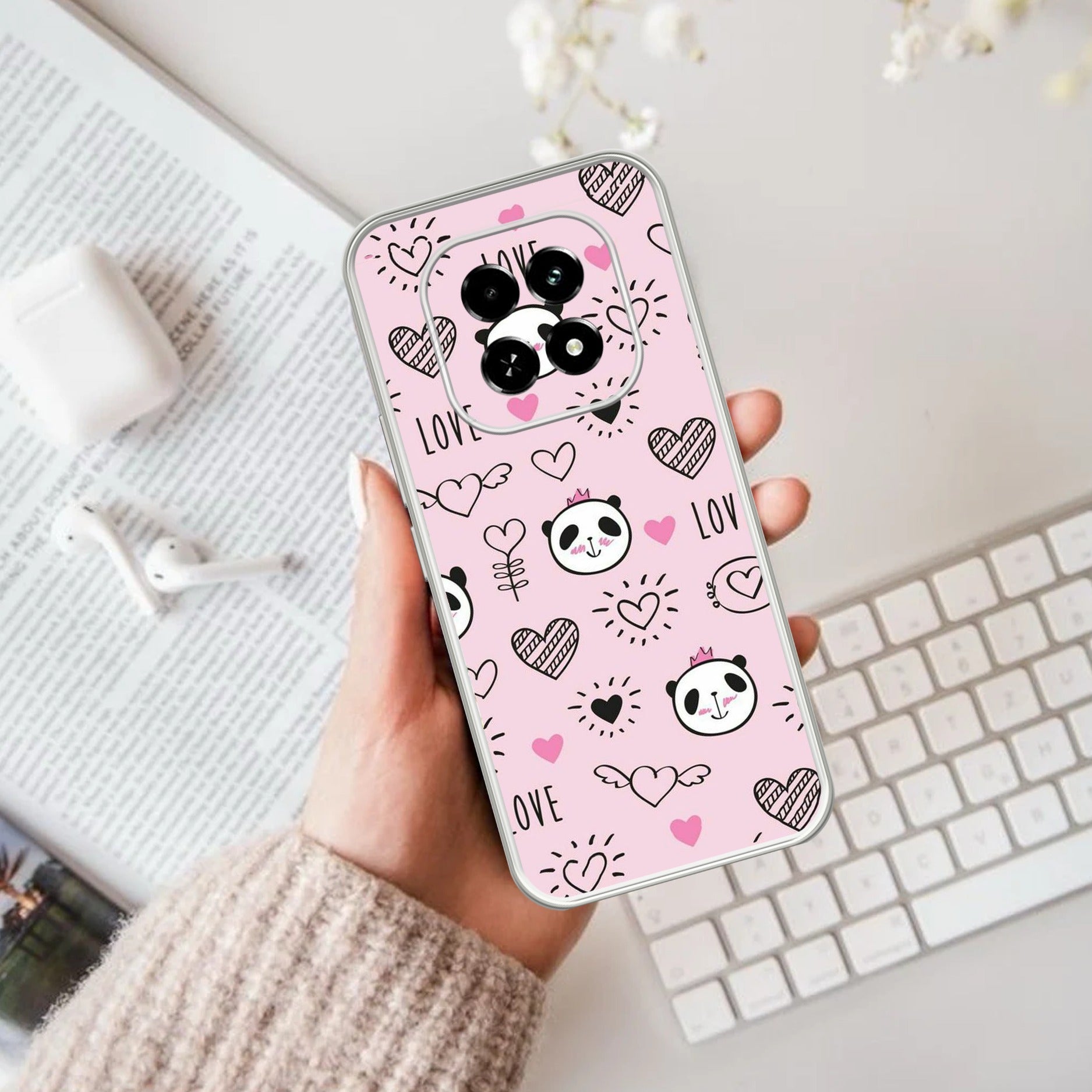 Cute Pink Panda Anti Yellow Case For Oppo F29 5G