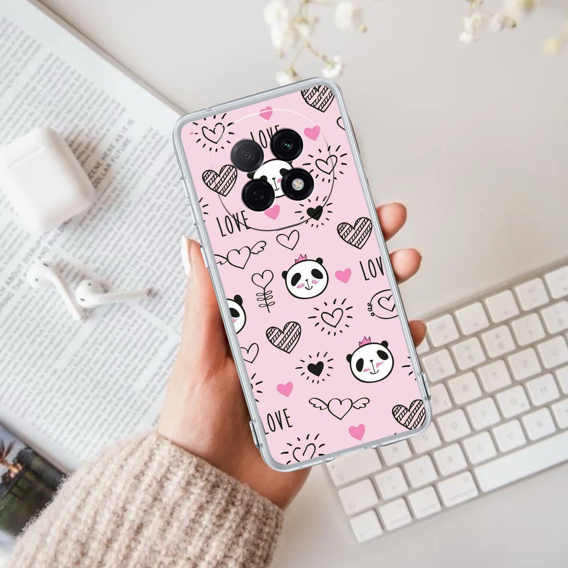 Cute Pink Panda Transparent Silicon Case For Oppo F29 Pro 5G