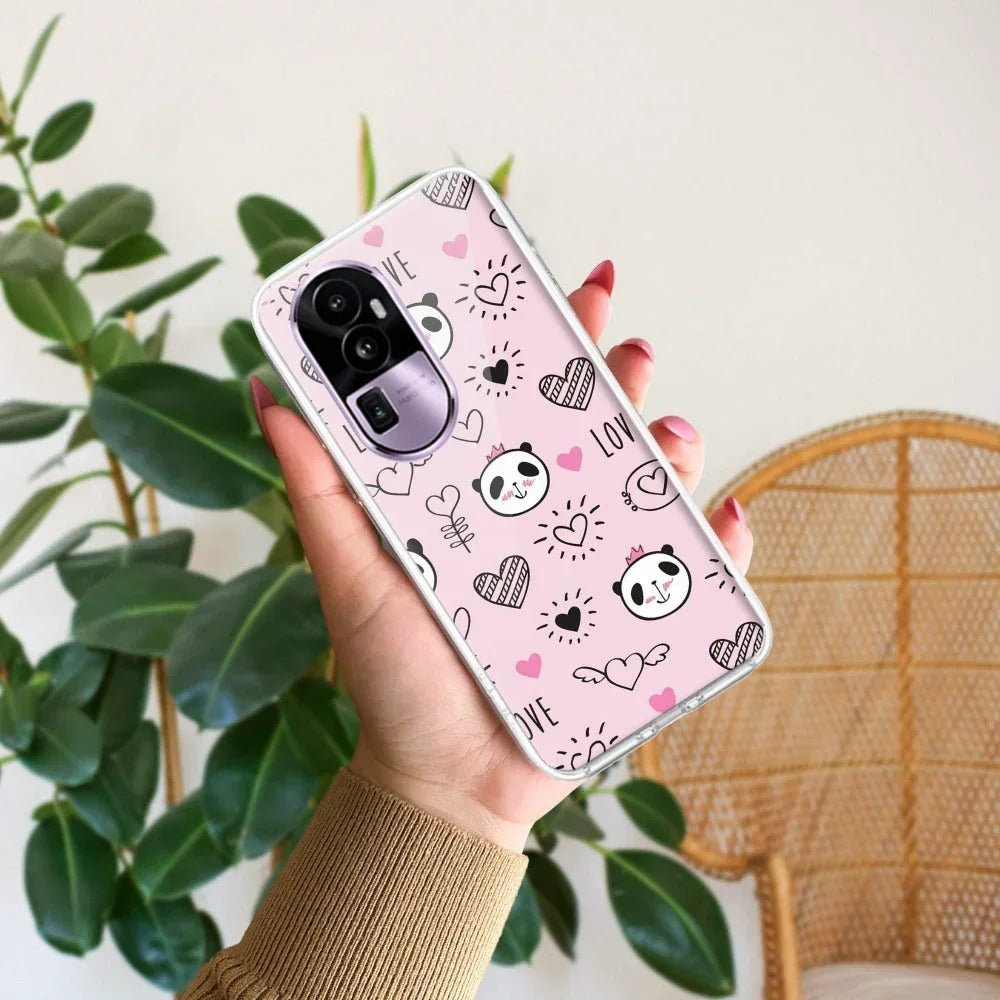 Cute Pink Panda Transparent Silicon Case For Oppo Reno 6 Pro 5G