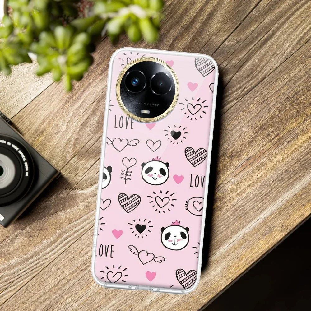 Cute Pink Panda Transparent Silicon Case For Realme Narzo 60X /  Realme 11X