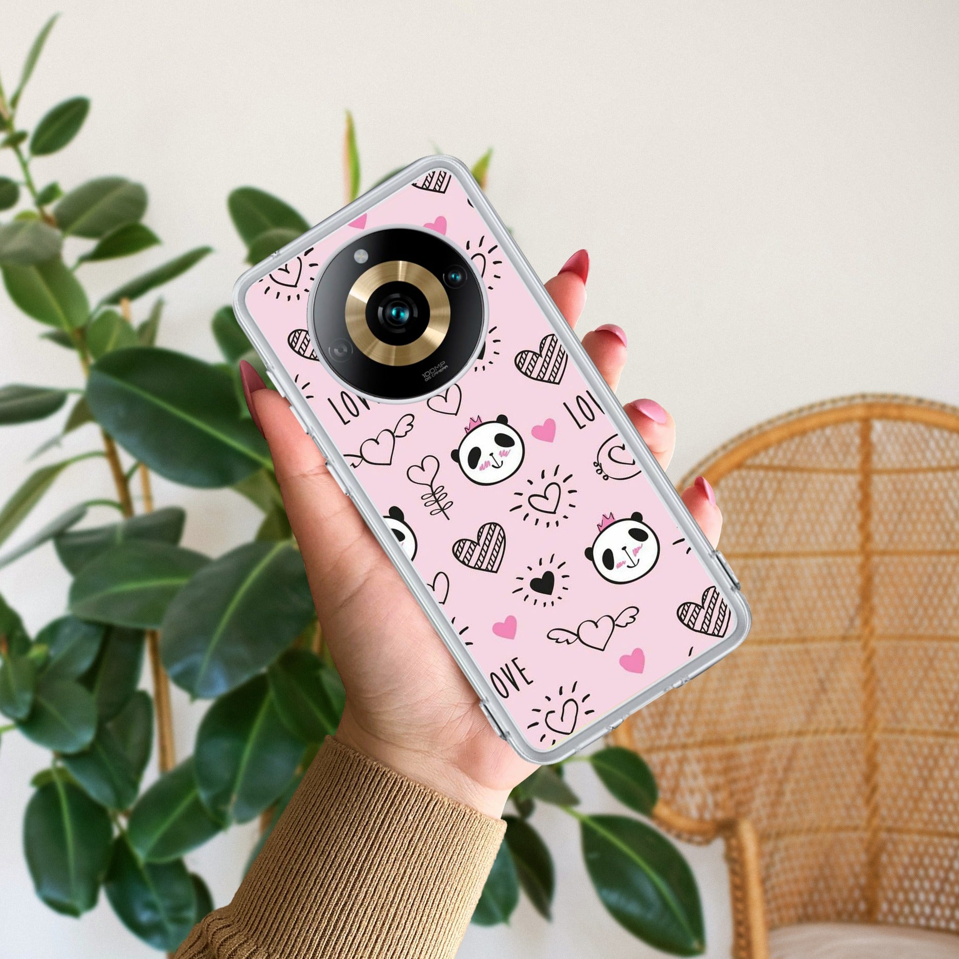 Cute Pink Panda Transparent Silicon Case For Realme 11 Pro Plus 5G