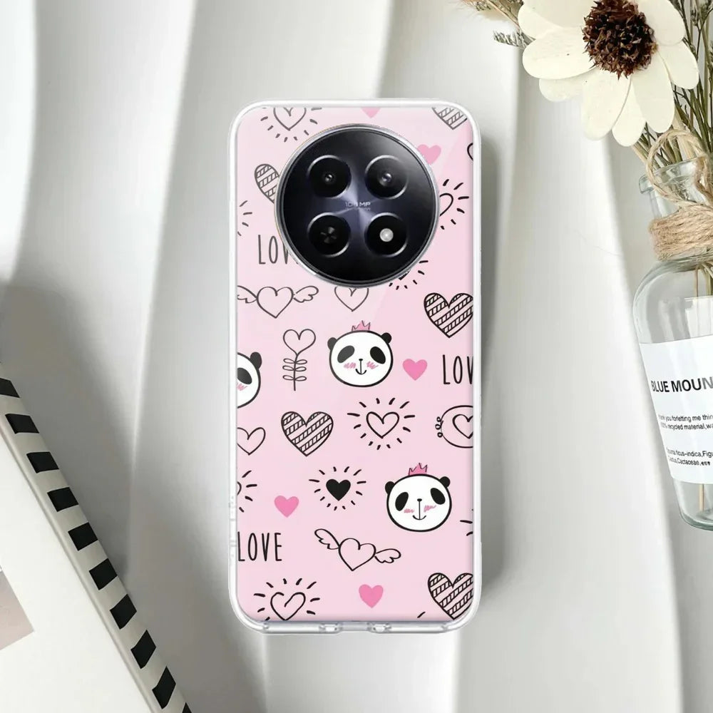 Cute Pink Panda Transparent Silicon Case For Realme 8 4G / Realme 8 Pro