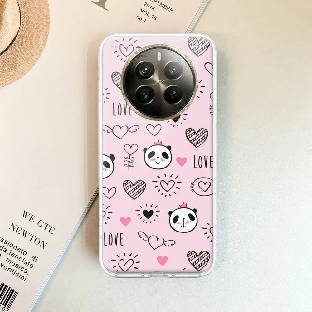 Cute Pink Panda Transparent Silicon Case For Realme 13 Plus 5G