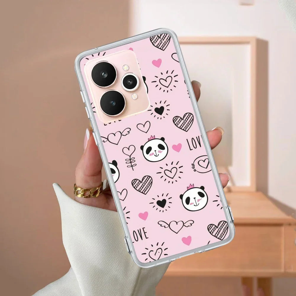 Cute Pink Panda Transparent Silicon Case For Realme Narzo 60X /  Realme 11X
