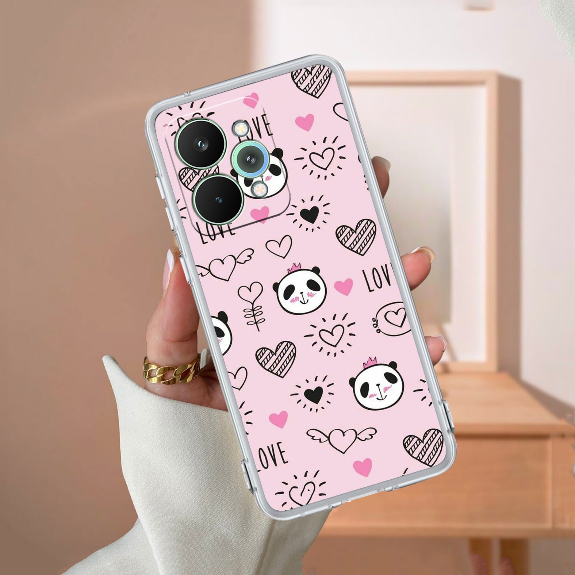 Cute Pink Panda Anti Yelllow Case For Realme 15 5G