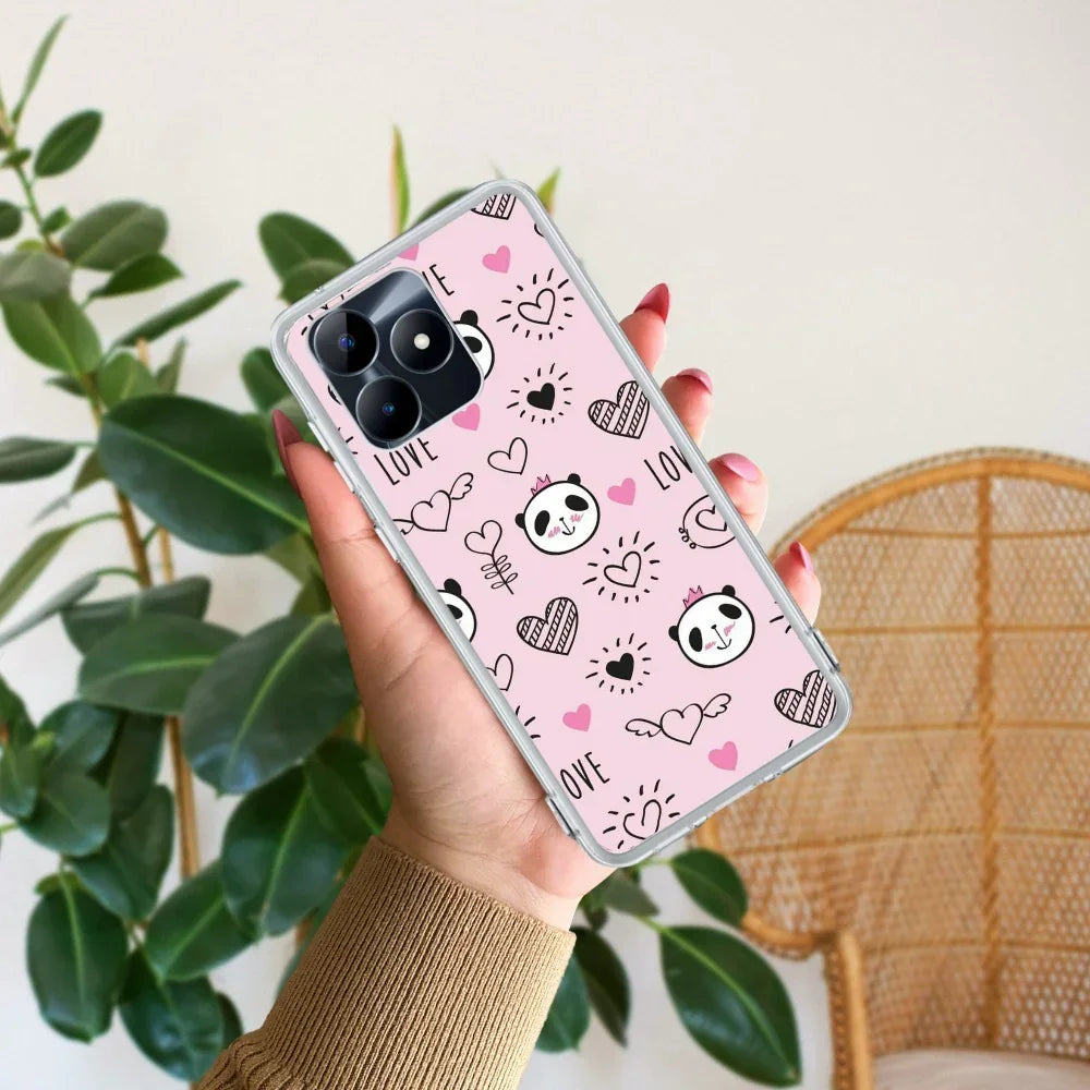 Cute Pink Panda Transparent Silicon Case For Realme C53