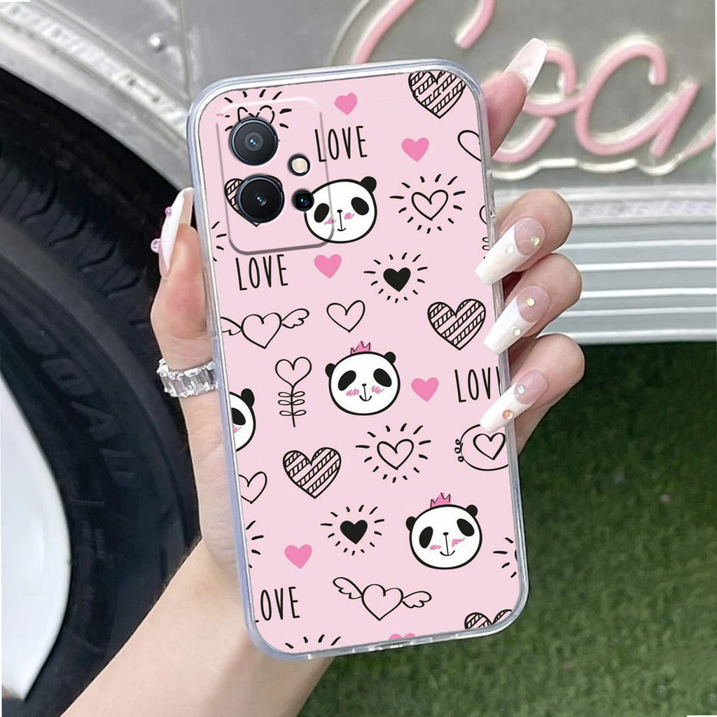 Cute Pink Panda Transparent Silicon Case For Vivo