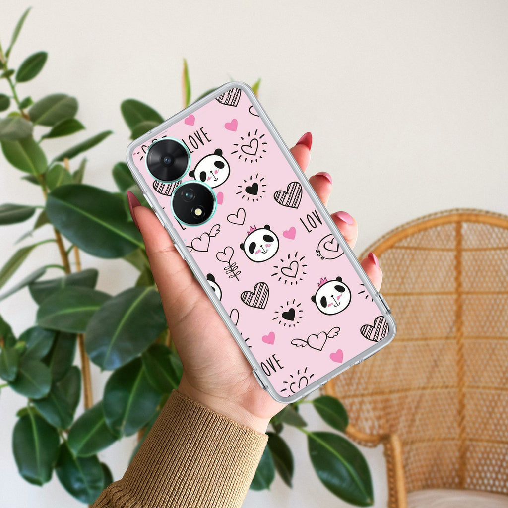 Cute Pink Panda Transparent Silicon Case For Vivo T2 5G