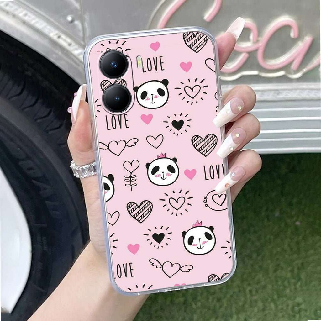 Cute Pink Panda Transparent Silicon Case For Vivo V30 5G