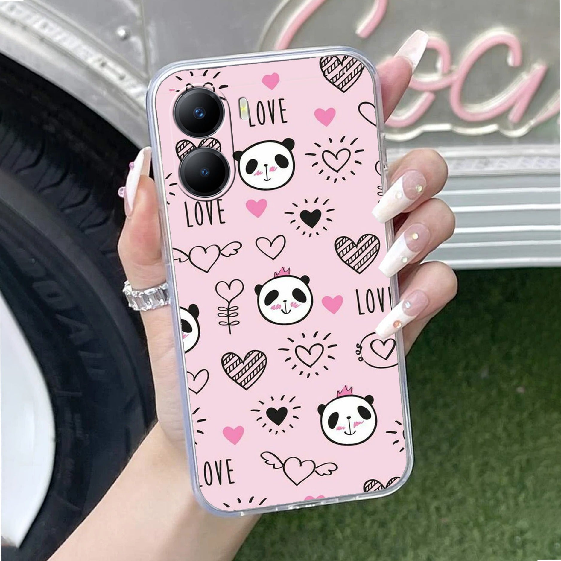 Cute Pink Panda Transparent Silicon Case For Vivo V30 5G