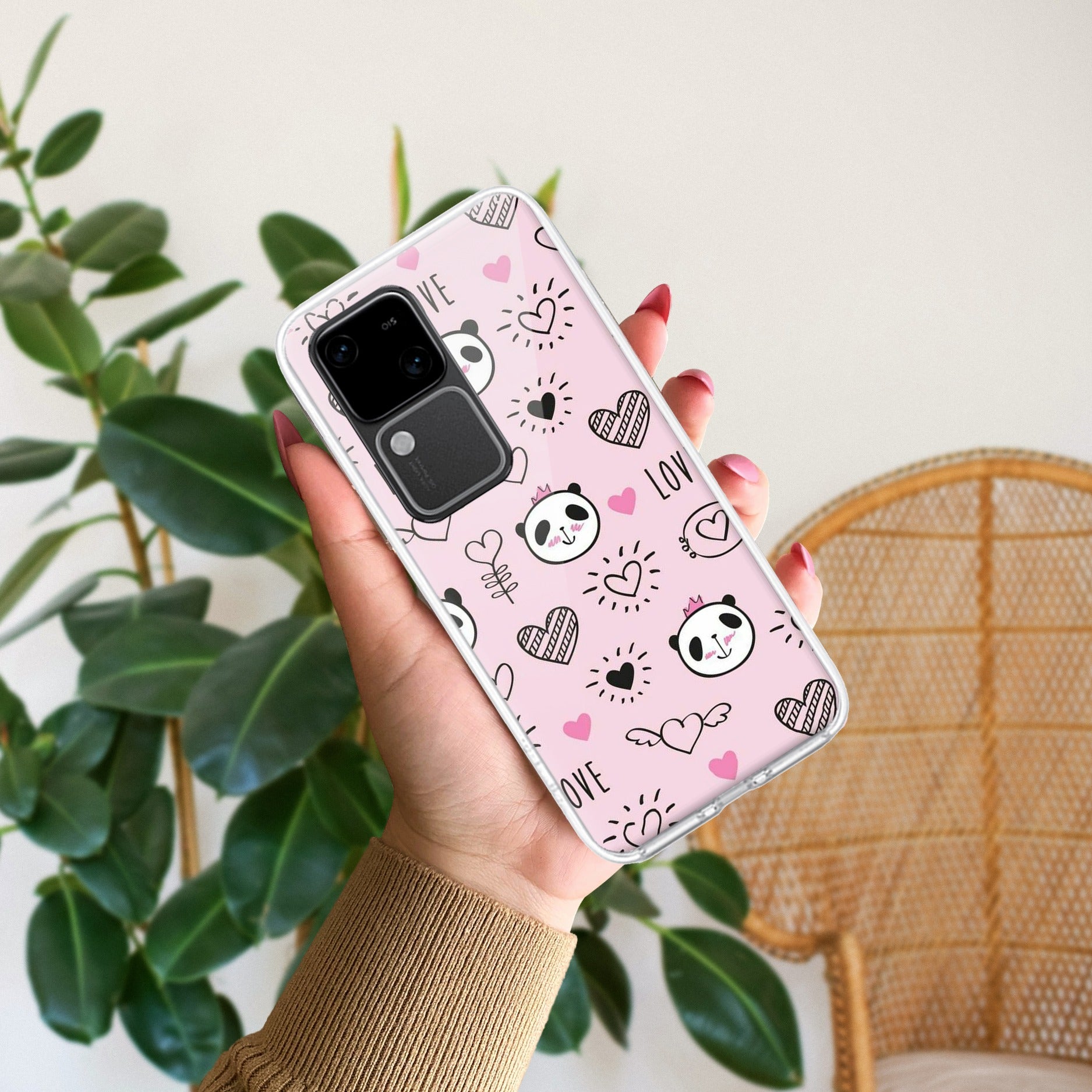 Cute Pink Panda Transparent Silicon Case For Vivo V30 5G
