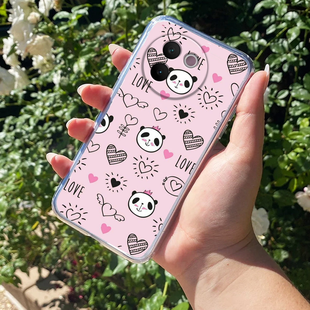 Cute Pink Panda Transparent Silicon Case For Vivo V30e 5G