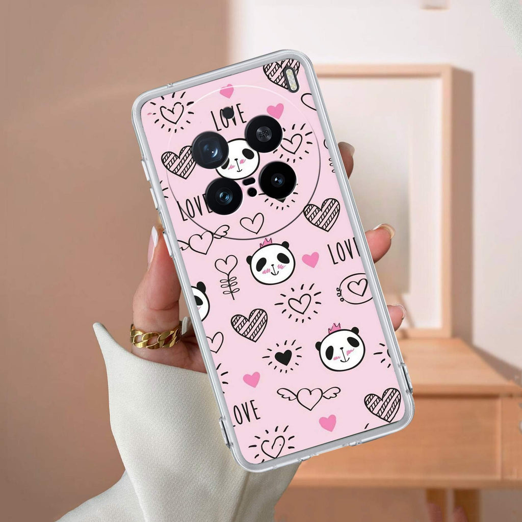 Cute Pink Panda Transparent Silicon Case For Vivo X200 Pro 5G