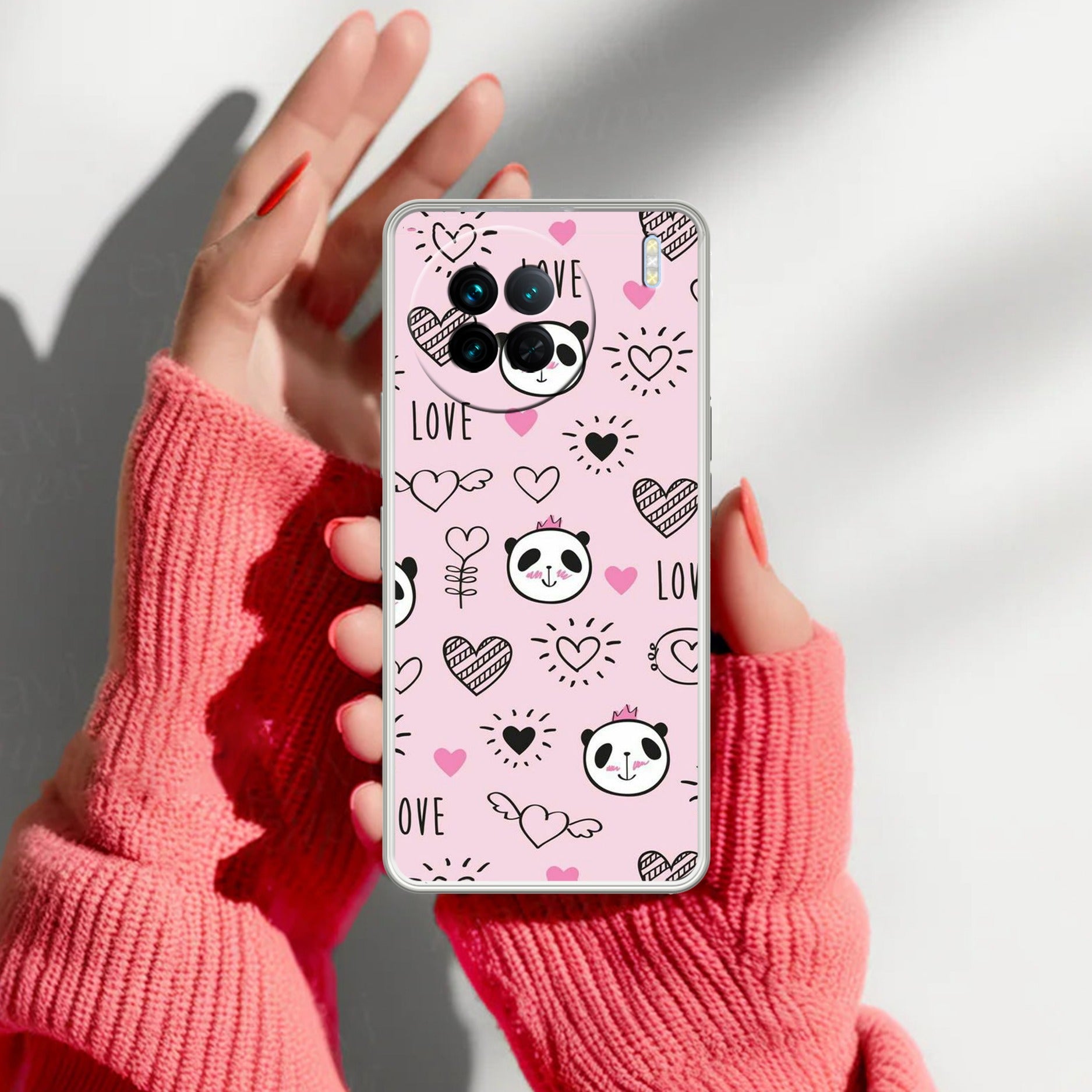 Cute Pink Panda Transparent Silicon Case For Vivo X90 Pro 5G