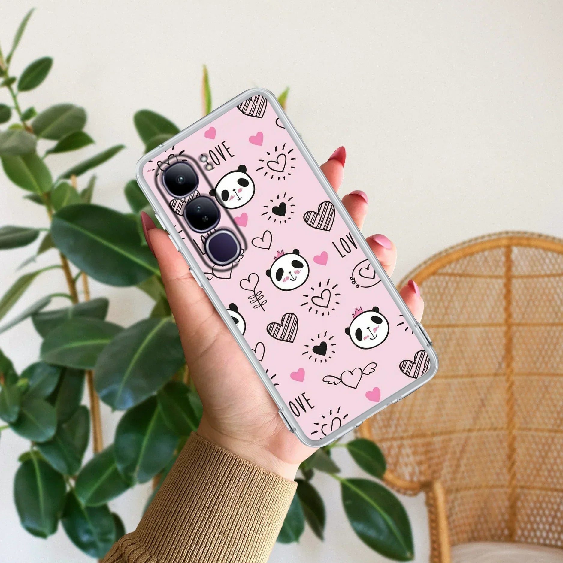Cute Pink Panda Transparent Silicon Case For Vivo V50 5G