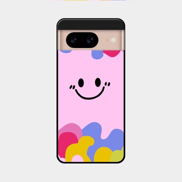 Cute Pink Smiley Multicolor Glass Case For Google Pixel 8 5G