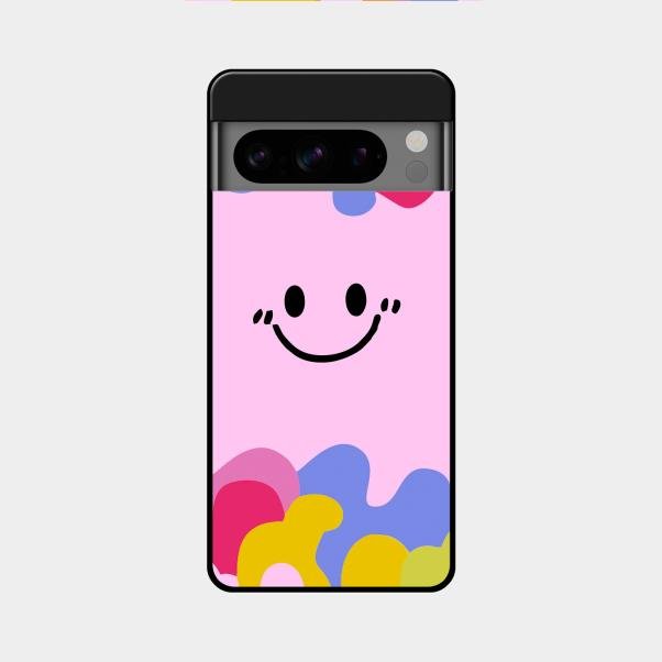 Cute Pink Smiley Multicolor Glass Case For Google Pixel 8 Pro 5G