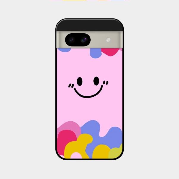 Cute Pink Smiley Multicolor Glass Case For Google Pixel 8A 5G