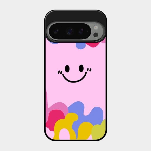 Cute Pink Smiley Multicolor Glass Case For Google Pixel 9 Pro 5G