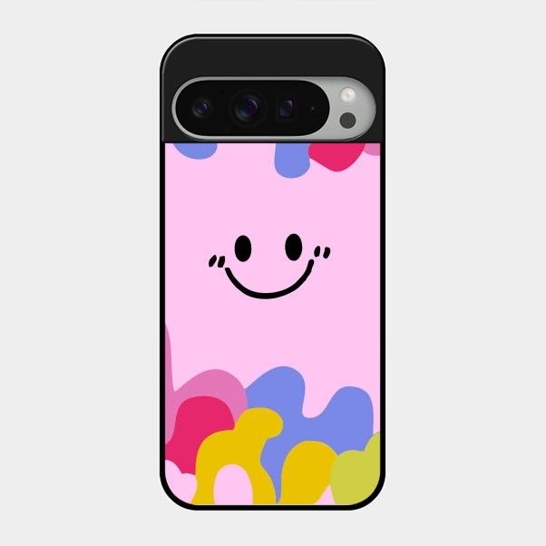 Cute Pink Smiley Multicolor Glass Case For Google Pixel 9 Pro Xl