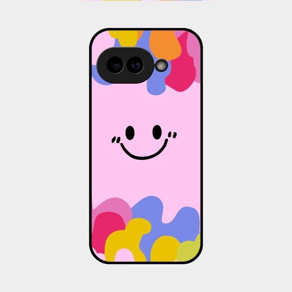 Cute Pink Smiley Multicolor Glass Case For Google Pixel 9A 5G